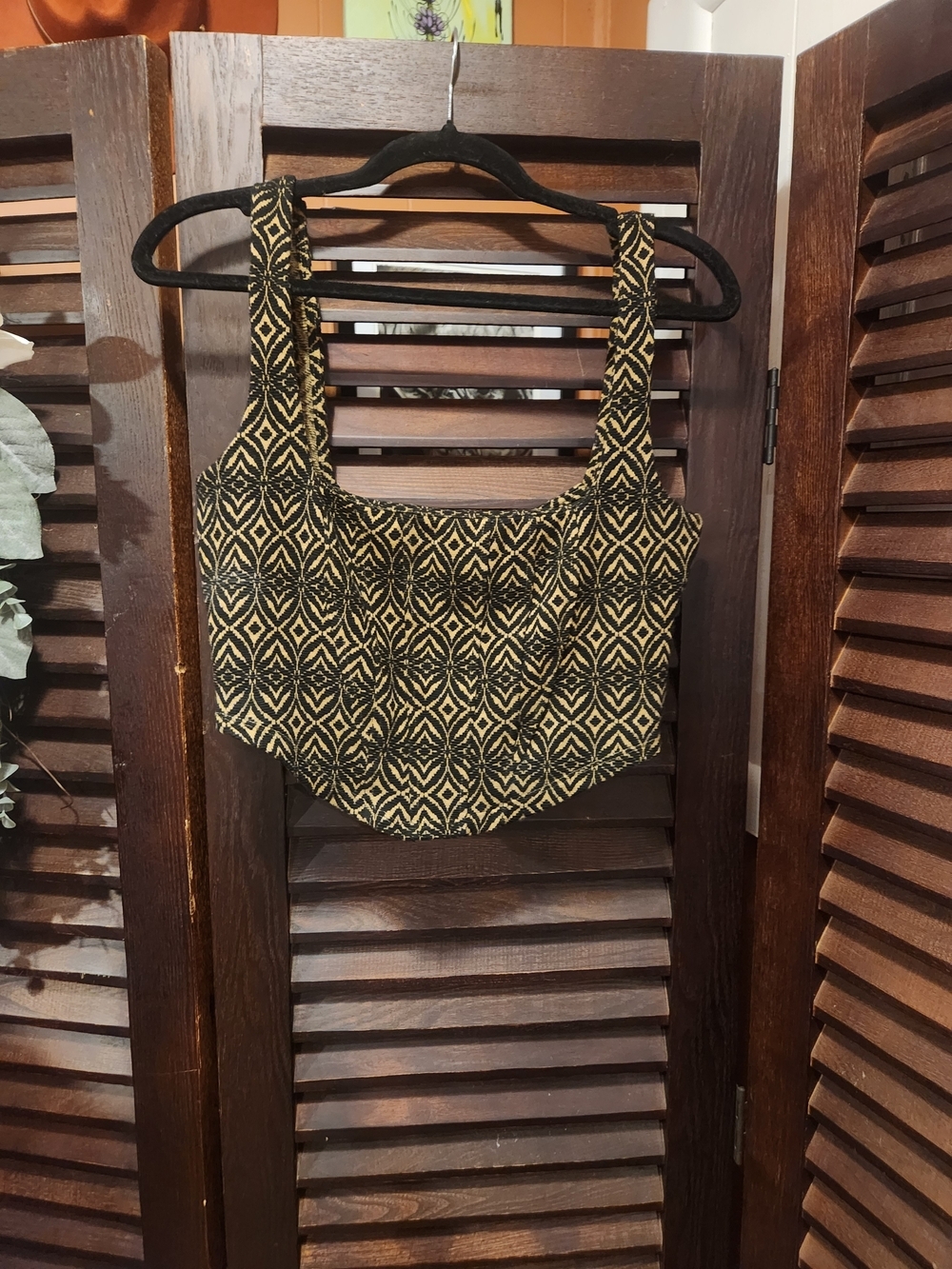 Free People Black and Gold Geometric Crop Tank